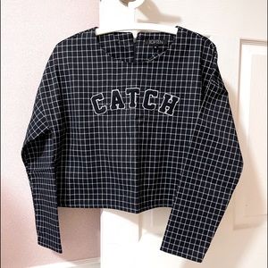 [TOPTEN] KOREAN STYLE NAVY BLUE CHECKED CROP TOP